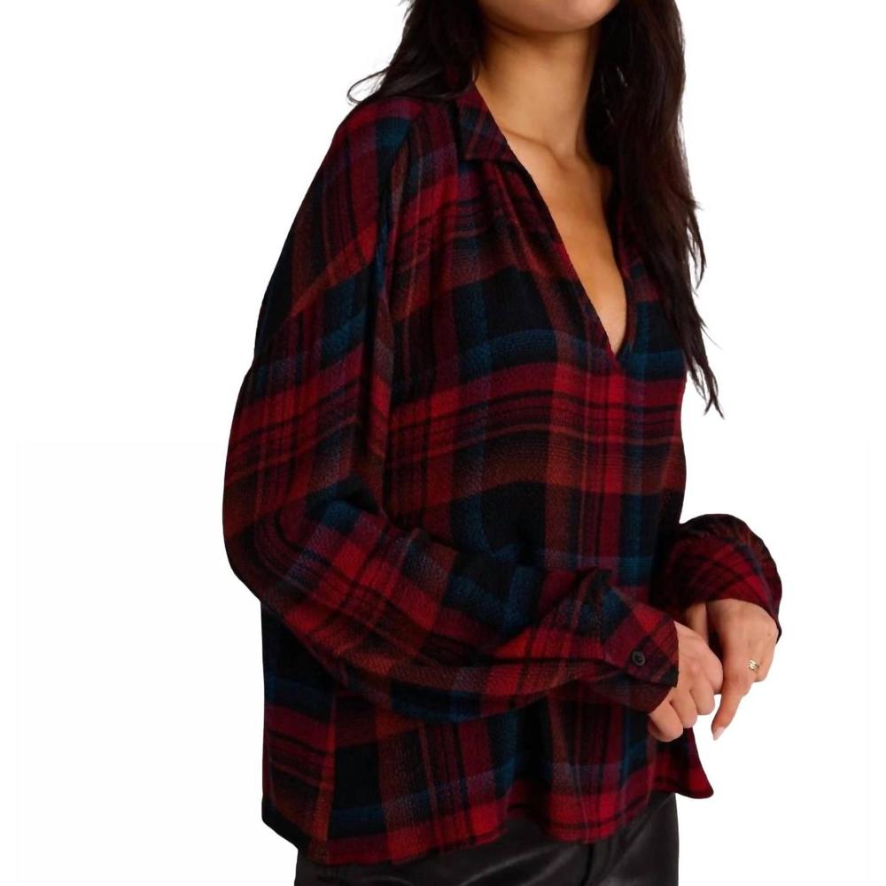 NEW BELLA DAHL drop shoulder pullover sweater in winter berry plaid - Picture 2 of 3